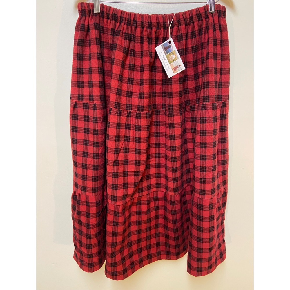 Womens Flannel Maxi Mom and Pop's Kids Tiered Skirt L Red Buffalo Plaid